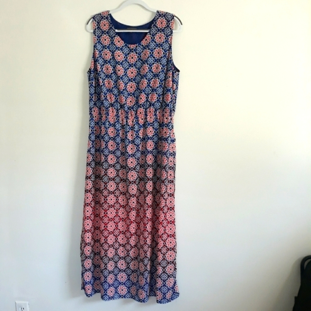 Vince Camuto Maxi Dress Sleeveles Elasticized Waist lined Floral Multico…